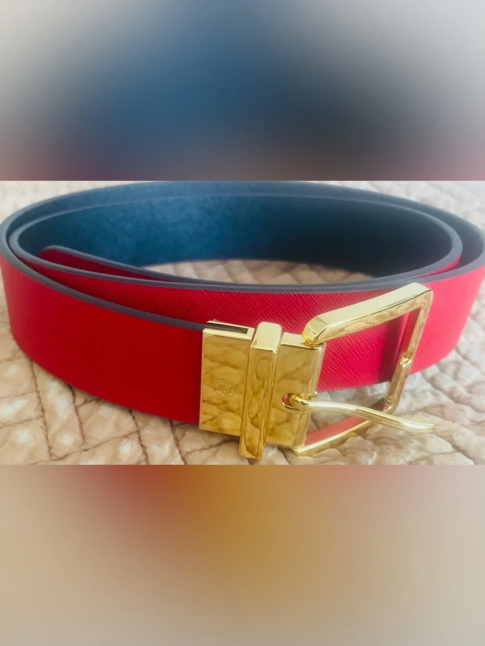 RALPH LAUREN Women's Reversible Red and Black Leather Belt Size XL New
